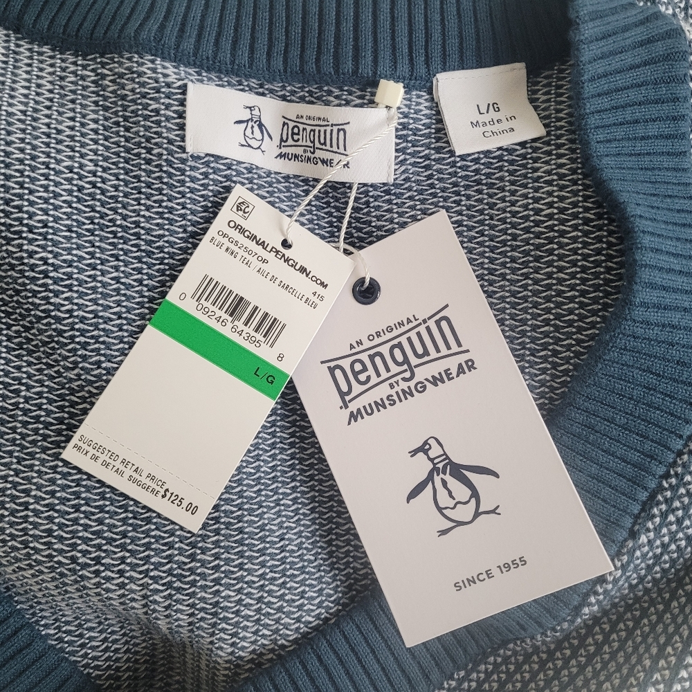 NWT Original Penguin Cardigan Sweater Blue Mens Large - Picture 5 of 6